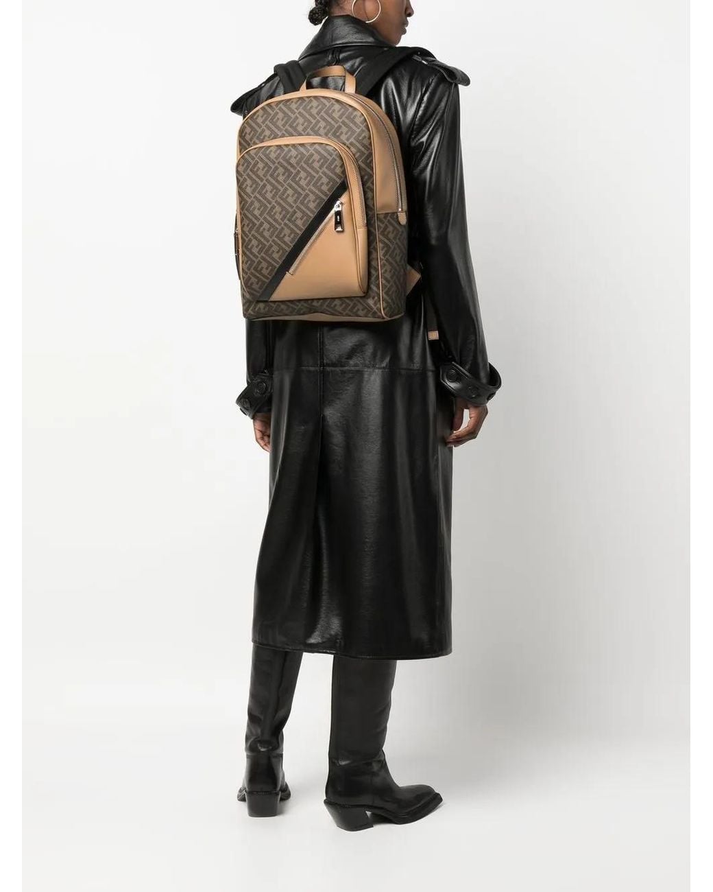 Fendi Black Monogram-Pattern Backpack