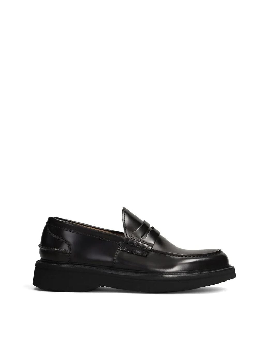 Green George Black Leather Penny Loafers for men