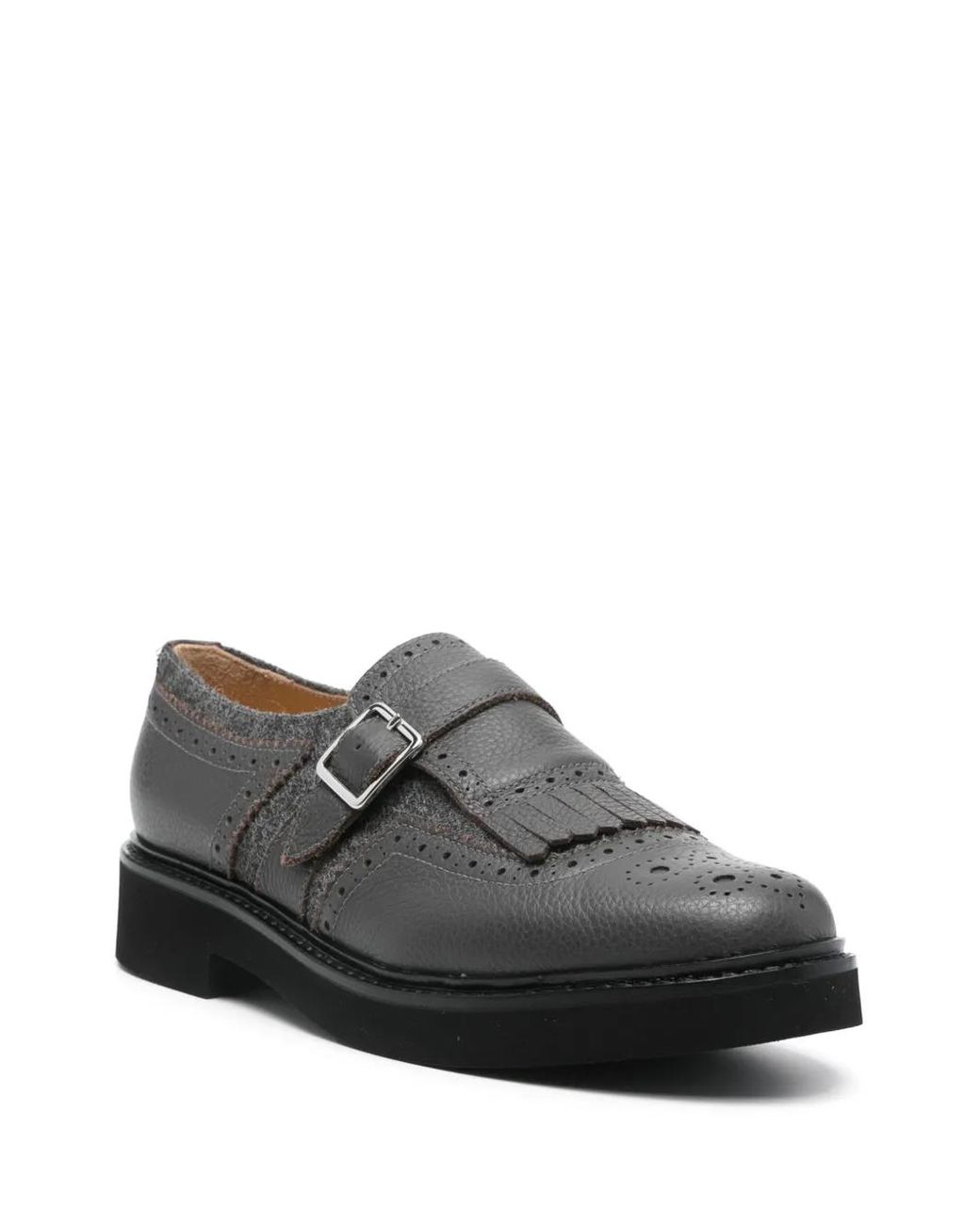 Doucal's Gray Leather Fringed Brogues