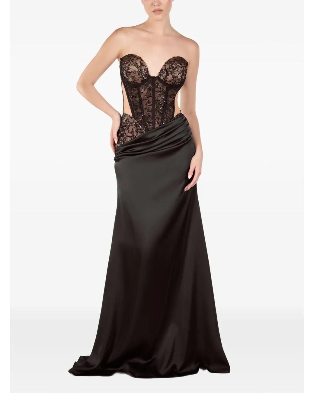 ANDREEA VENECIUC Black Noemie Lace-Panelled Gown