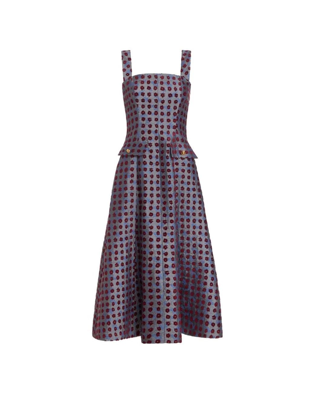 Markarian Purple Birdie Floral-Jacquard Midi Dress