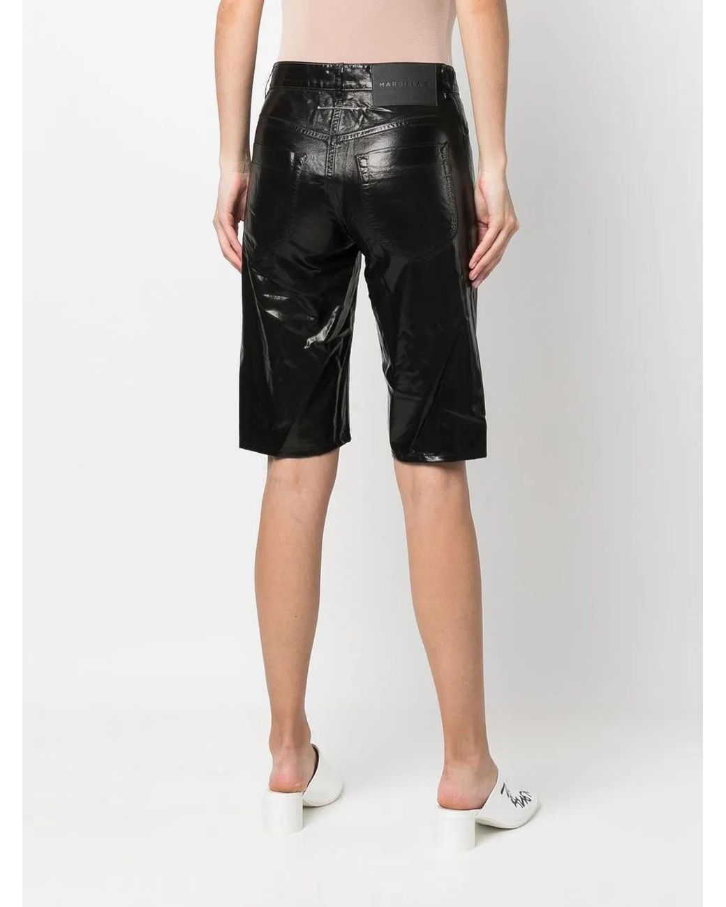 MM6 by Maison Margiela Black Laminated Straight Denim Shorts