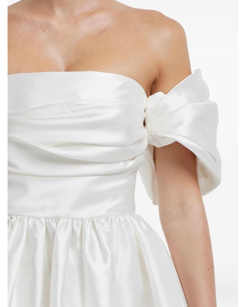POST MERIDIEM White Draped-Bodice Duffy-Skirt Mini Dress