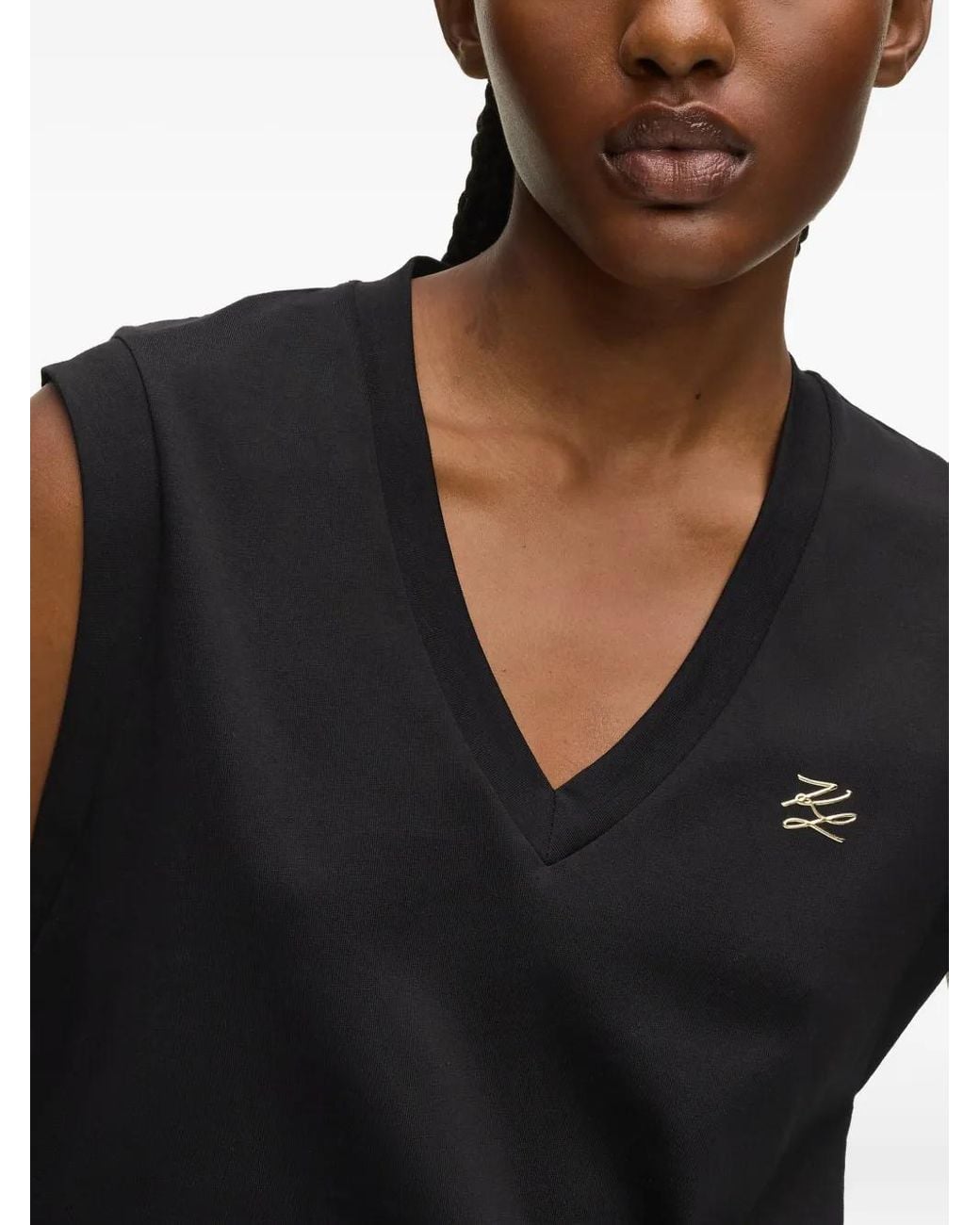 Karl Lagerfeld Black V-Neck Logo Tank Top