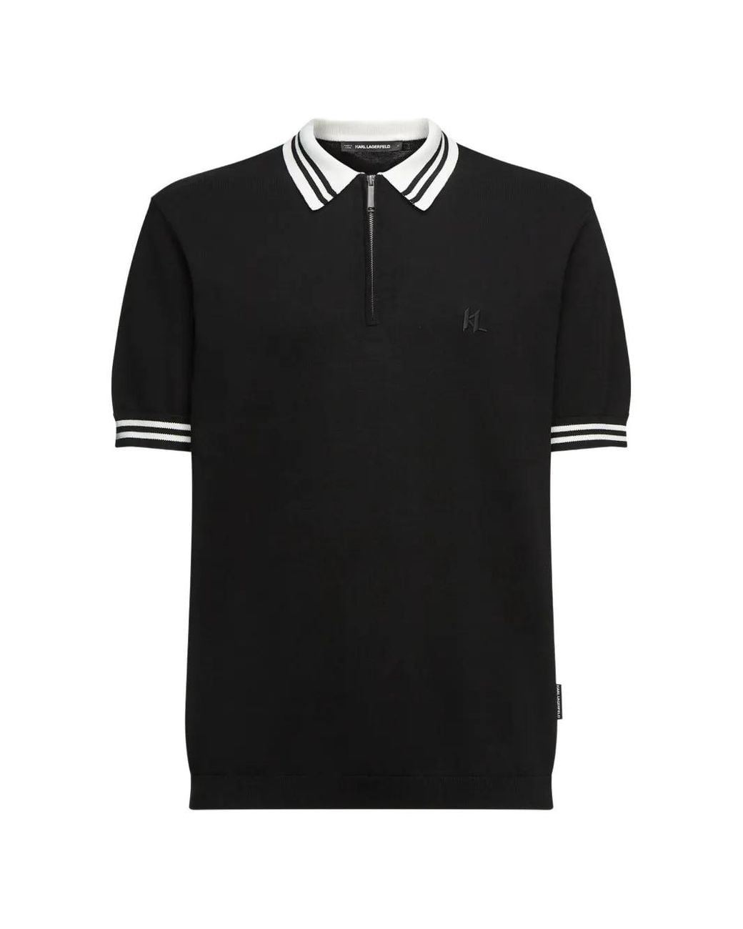 Karl Lagerfeld Black Karl Dna Knitted Zip Polo Shirt for men