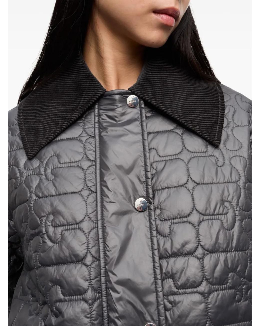 Ganni Gray Quilted Midi Jacket Not Specified