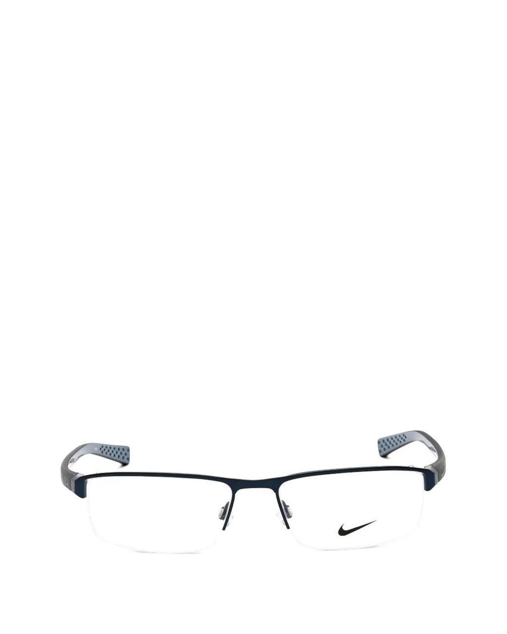 Nike White Rectangle Semi-Rim Glasses