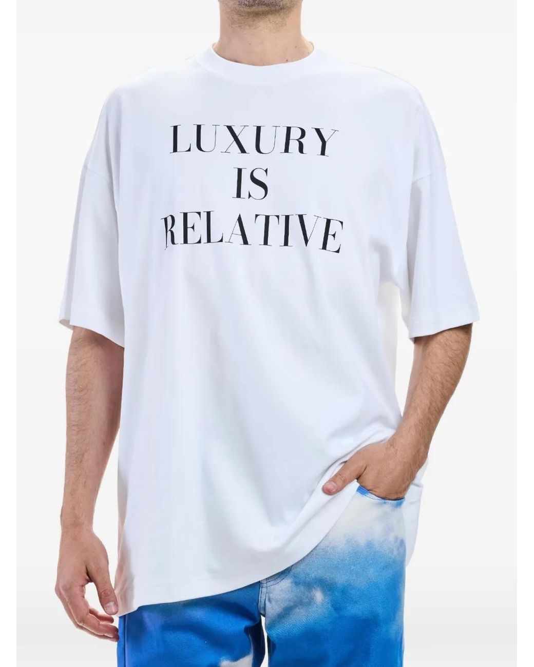 Moschino White Slogan-Print Drop-Shoulder T-Shirt for men