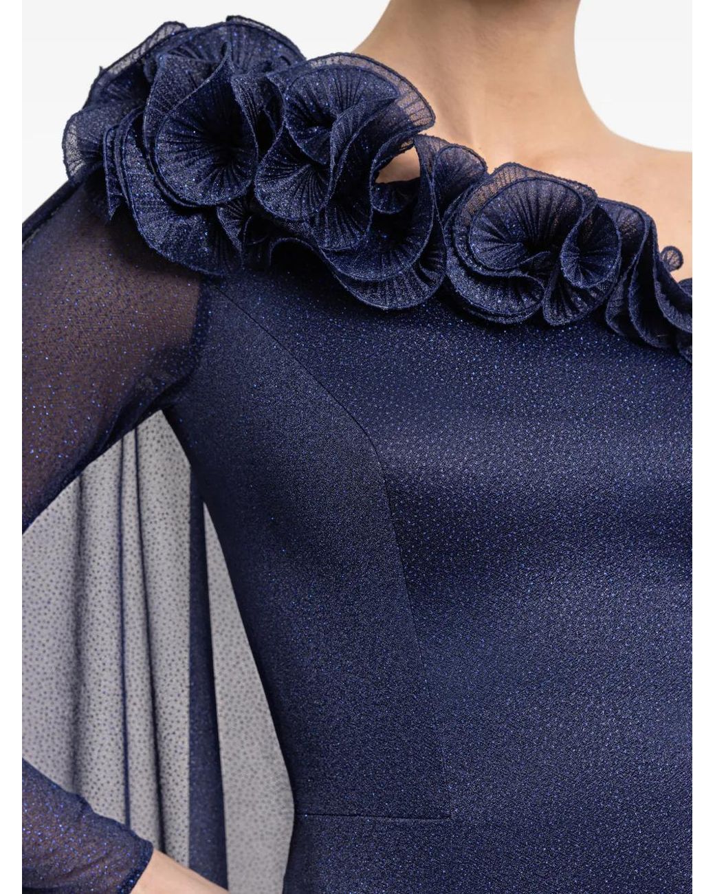 Gemy Maalouf Blue Asymmetric-Neck Gown