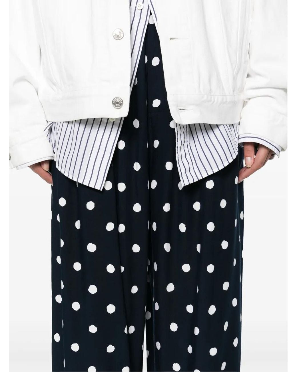 Balenciaga Blue Polka-Dot Straight-Leg Trousers