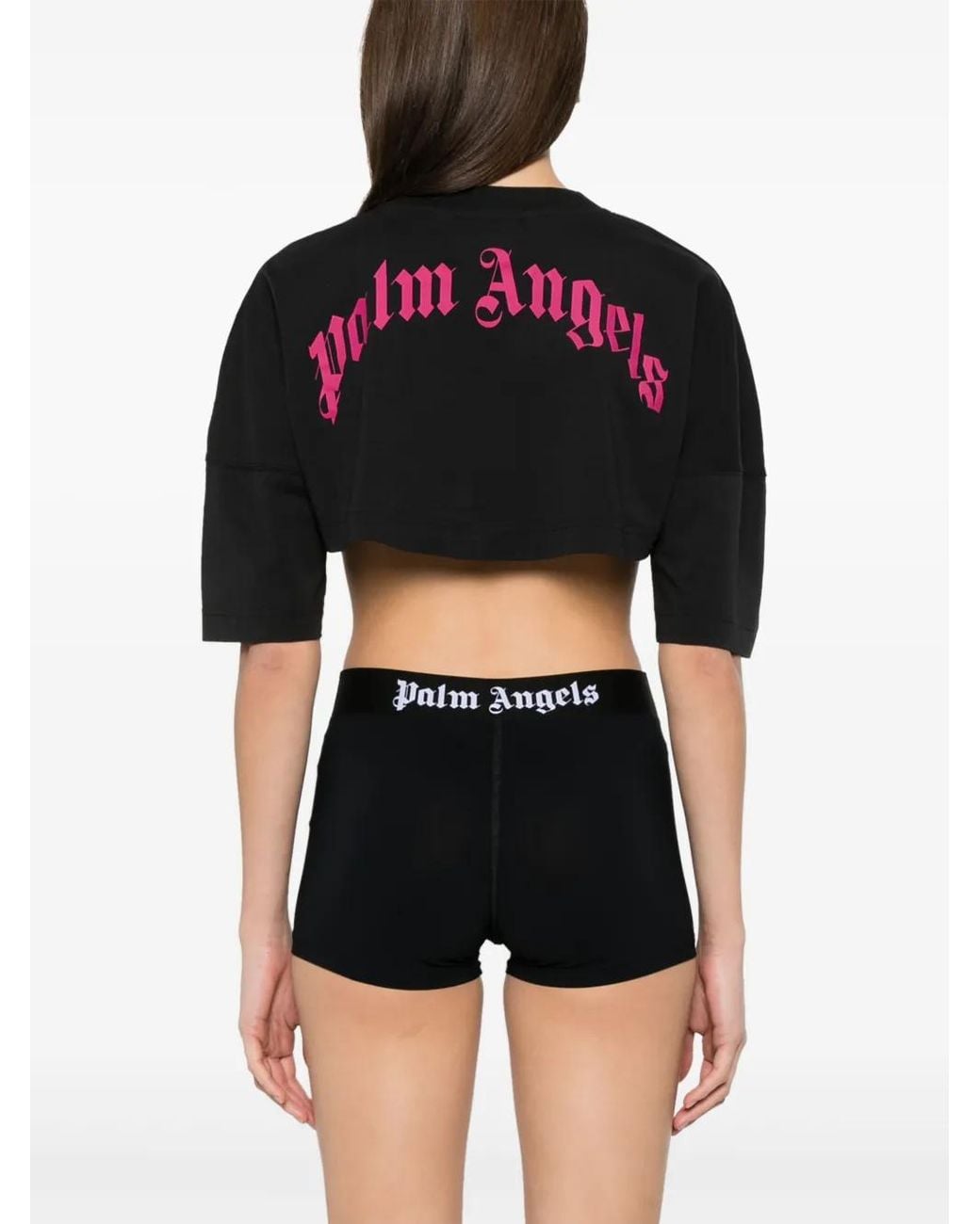 Palm Angels Black Cropped T-Shirt With Print