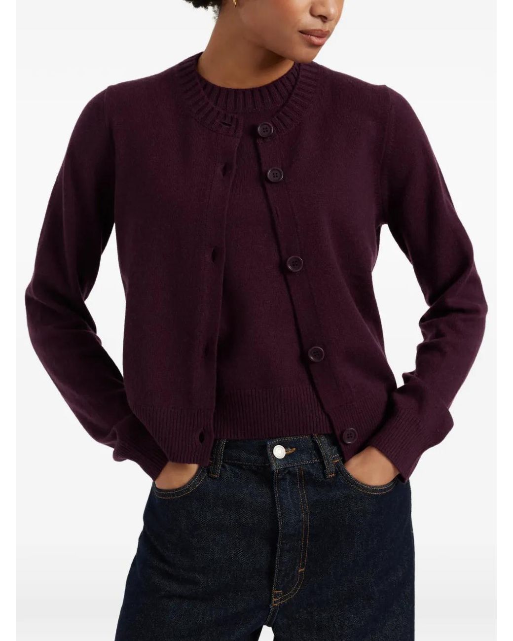 Chinti & Parker Purple Crew-Neck Button-Up Cardigan