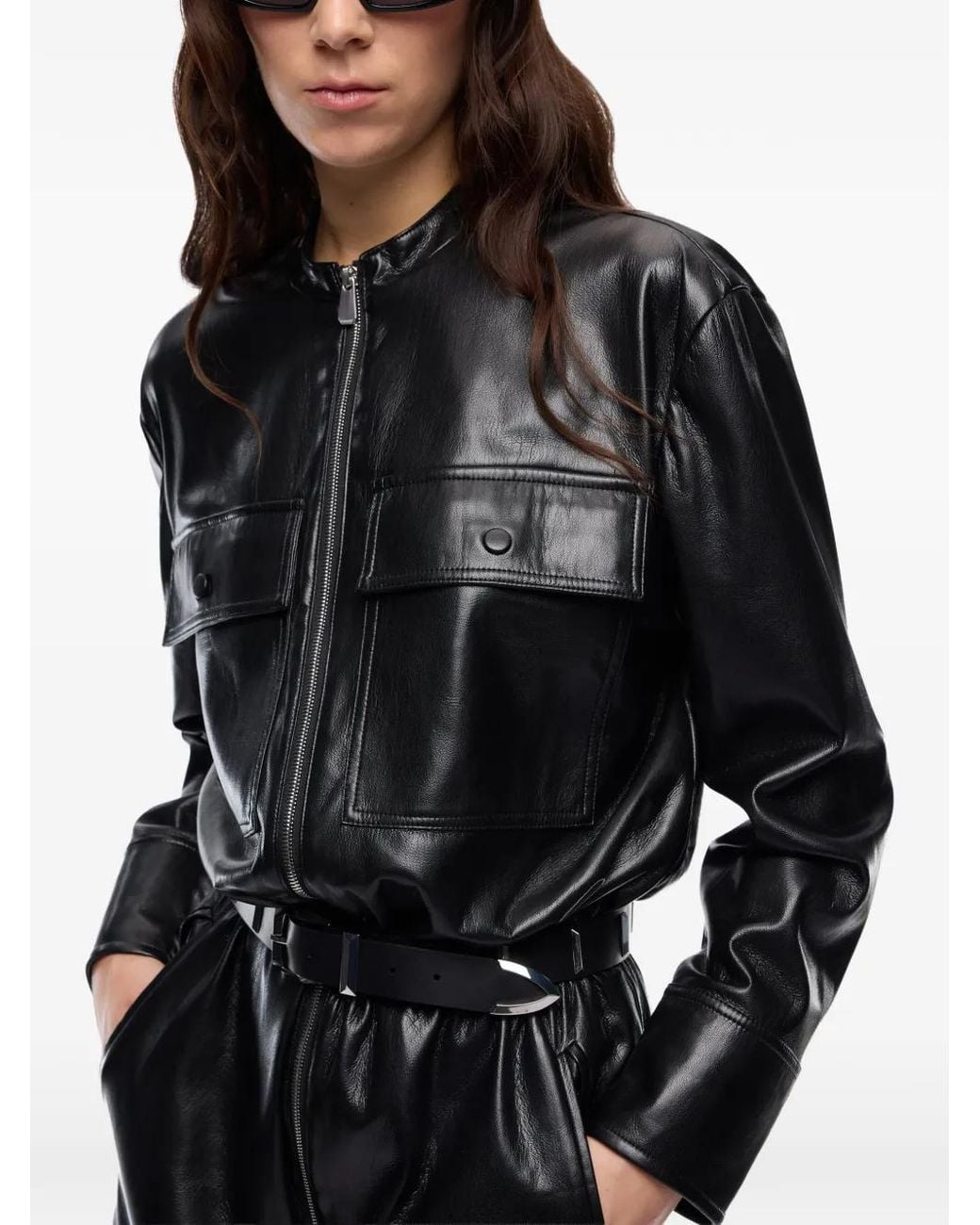 Pinko Black Leather-Effect Midi Dress With Zip