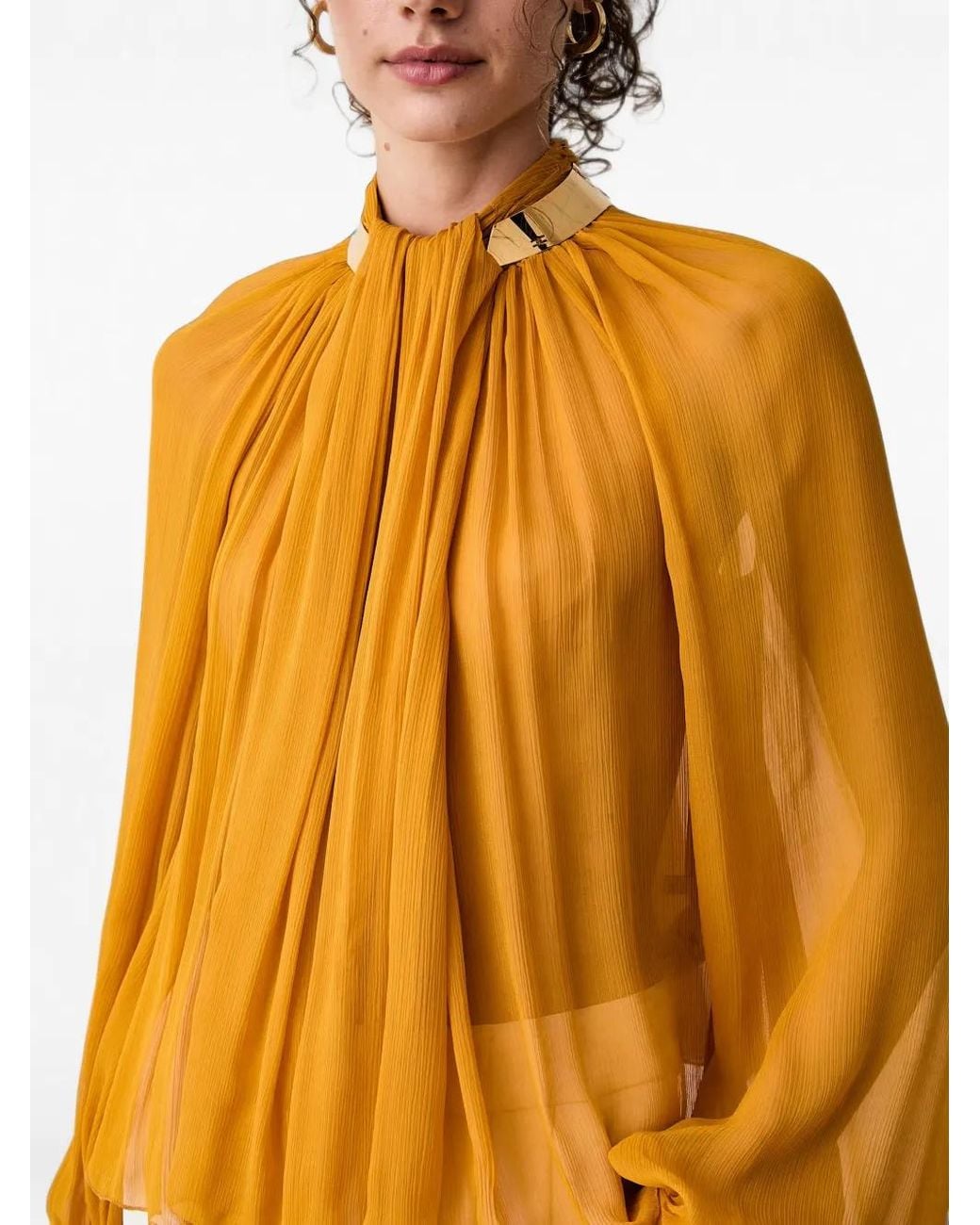 Elisabetta Franchi Yellow Pleated Metal-Collar Blouse