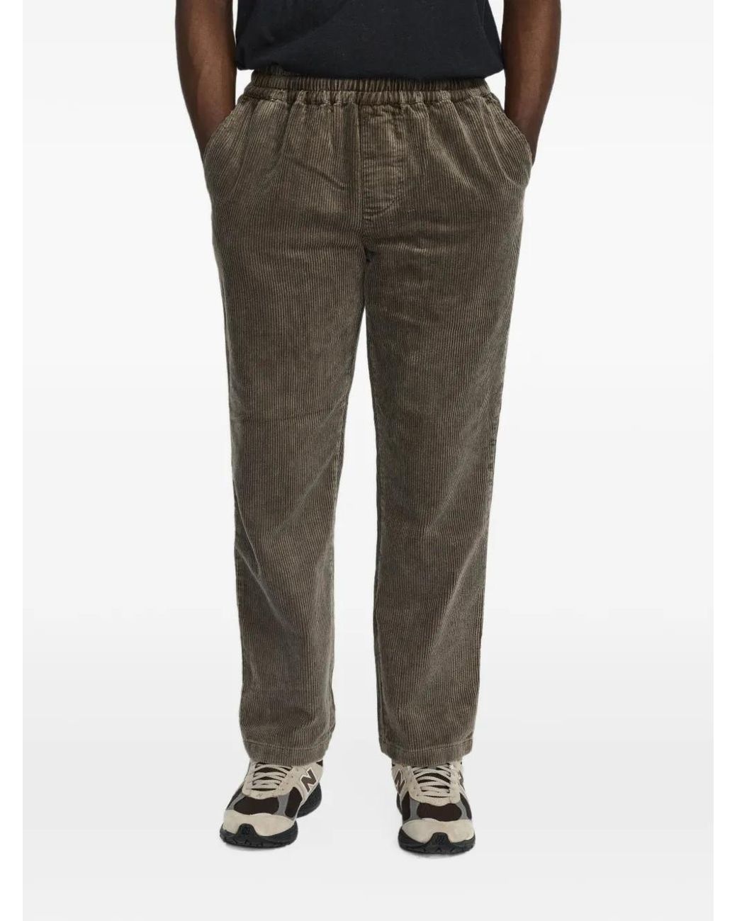 Revolution Brown Corduroy Drawstring Straight-Leg Trousers for men