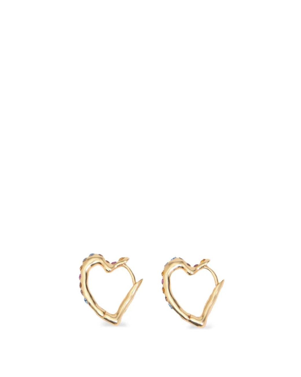 Bimba Y Lola White Crystals And Textured Heart Hoop Earrings