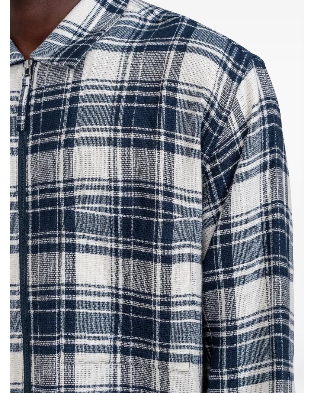 Universal Works Blue Zipped Plaid Shirt for men