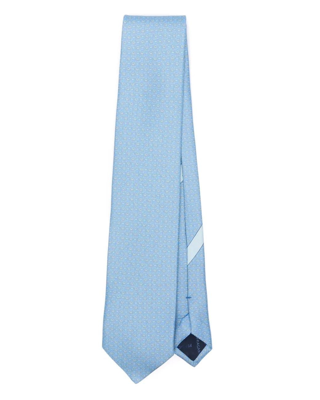 Ferragamo Blue Gancini-Pattern Silk Tie for men
