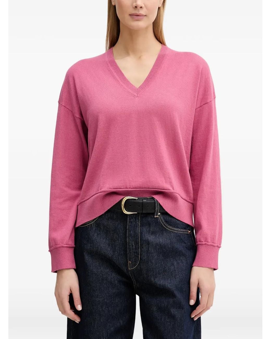 Benetton Red V-Neck Ribbed-Trim Sweater
