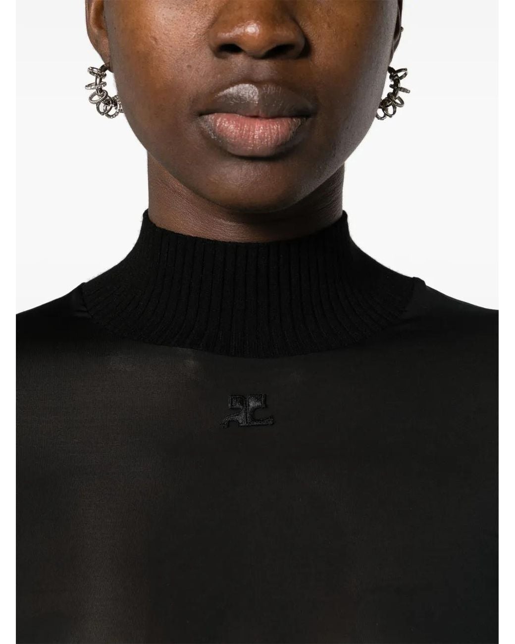 Courreges Black Reedition Second Skin Logo-Embroidered T-Shirt