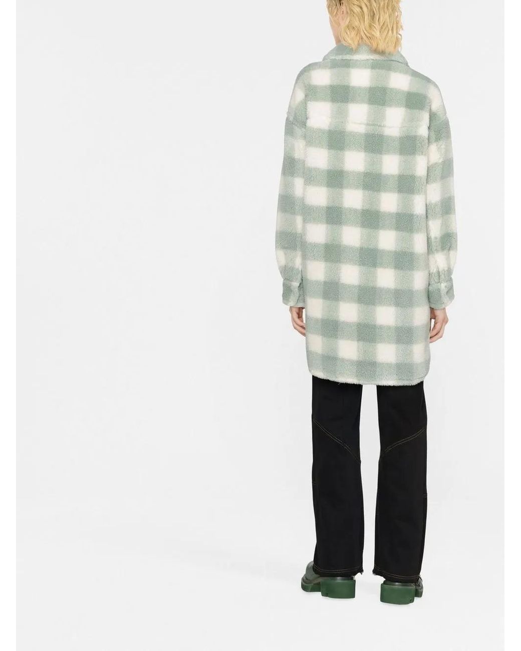 Stand Studio Green Checked Faux Fur Coat