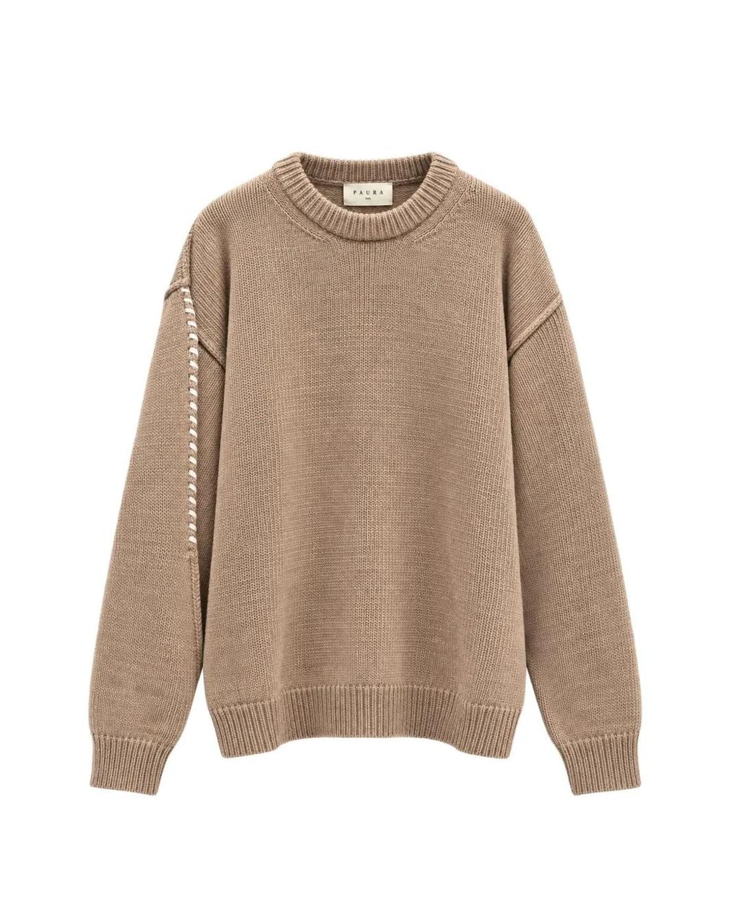 Paura Natural Fear Contrast-Stitch Crew-Neck Sweater for men