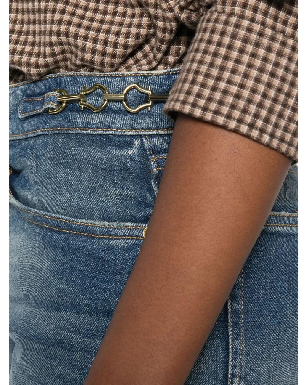 Golden Goose Deluxe Brand Blue Bootcut Jeans With Am Aged Wash And Metallic Details