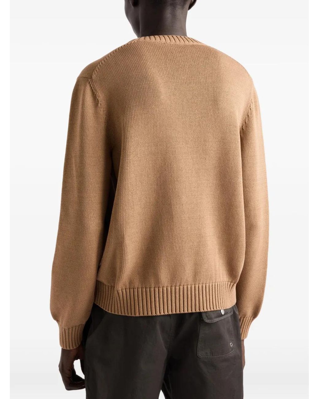 Prada Natural Logo-Embroidered Ribbed-Trim Cotton Sweater for men