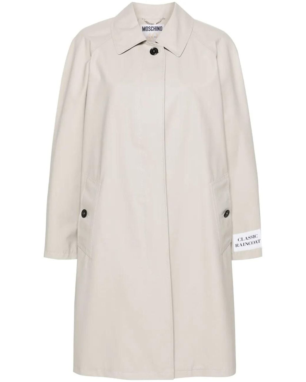 Moschino White Patch-Detail Midi Trench Coat
