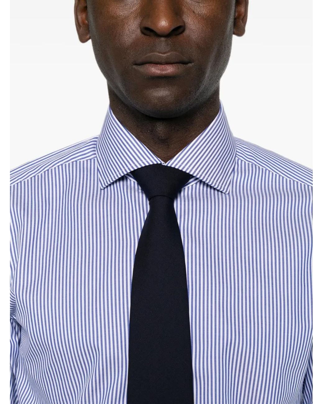 Barba Napoli Purple Striped-Pattern Spread-Collar Shirt for men