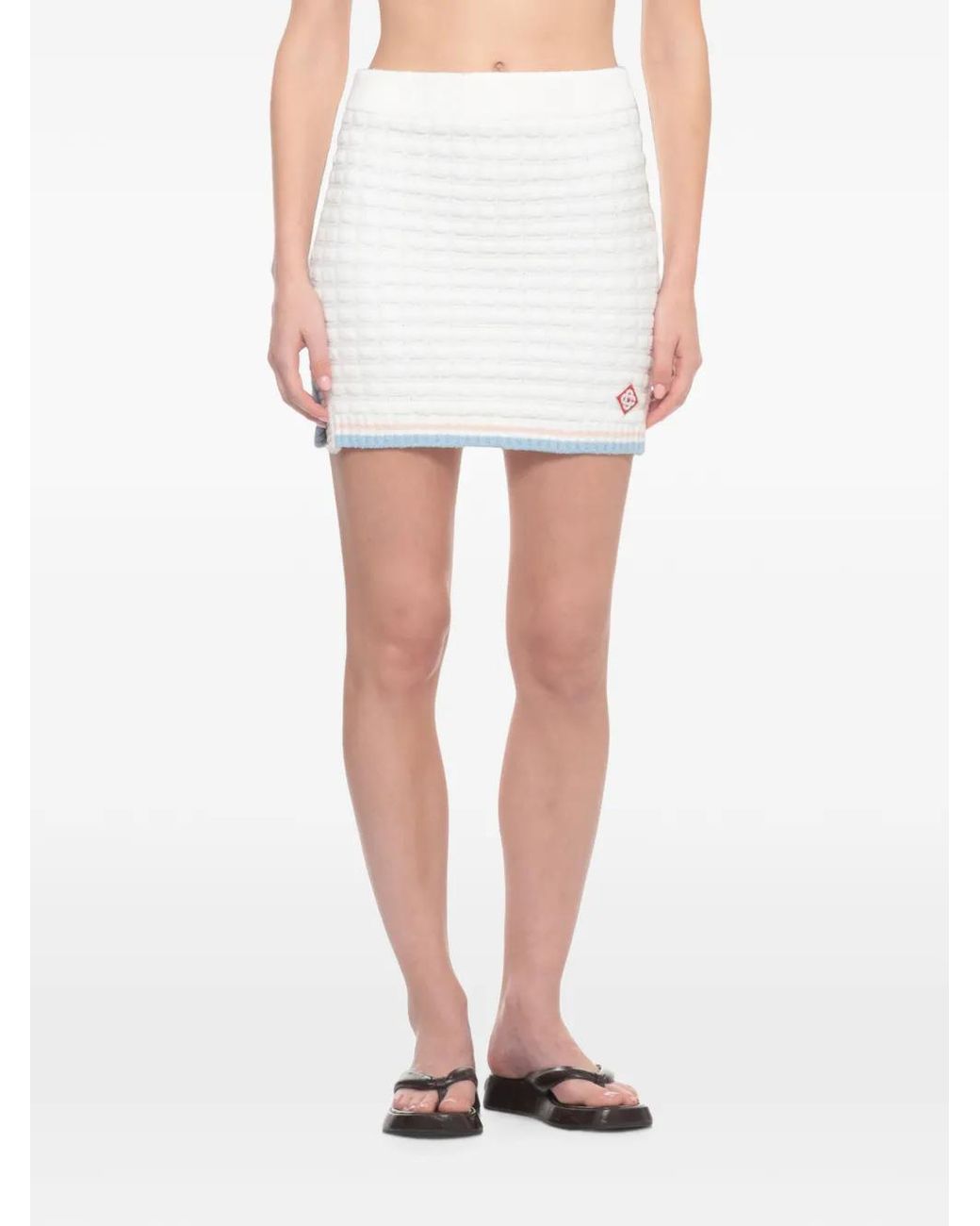 Casablanca White Logo-Patch Waffle-Knit Skirt