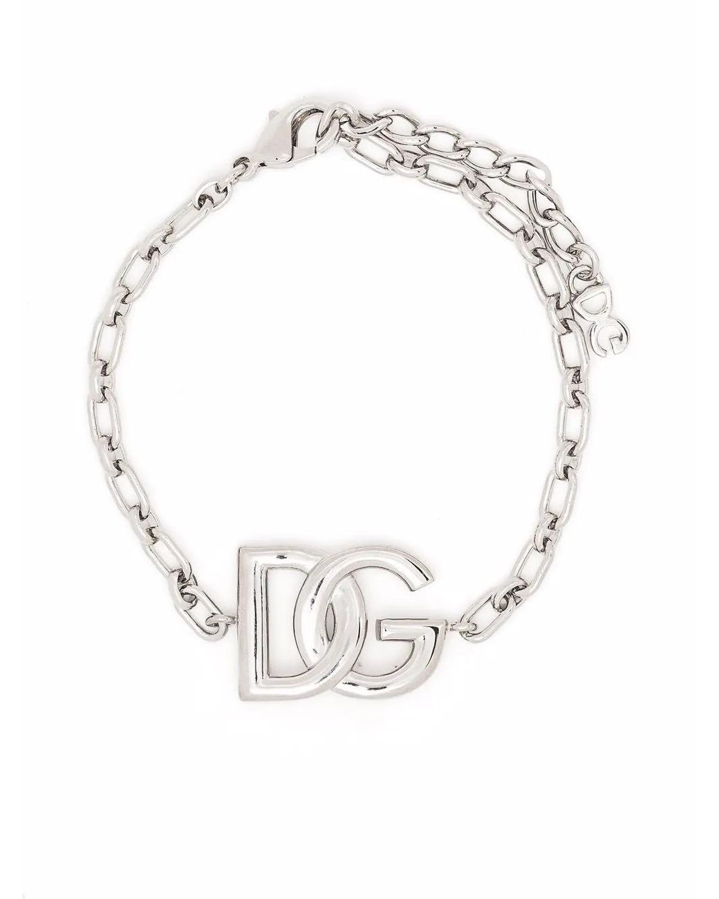 Dolce & Gabbana White Logo-Plaque Chain-Link Bracelet for men