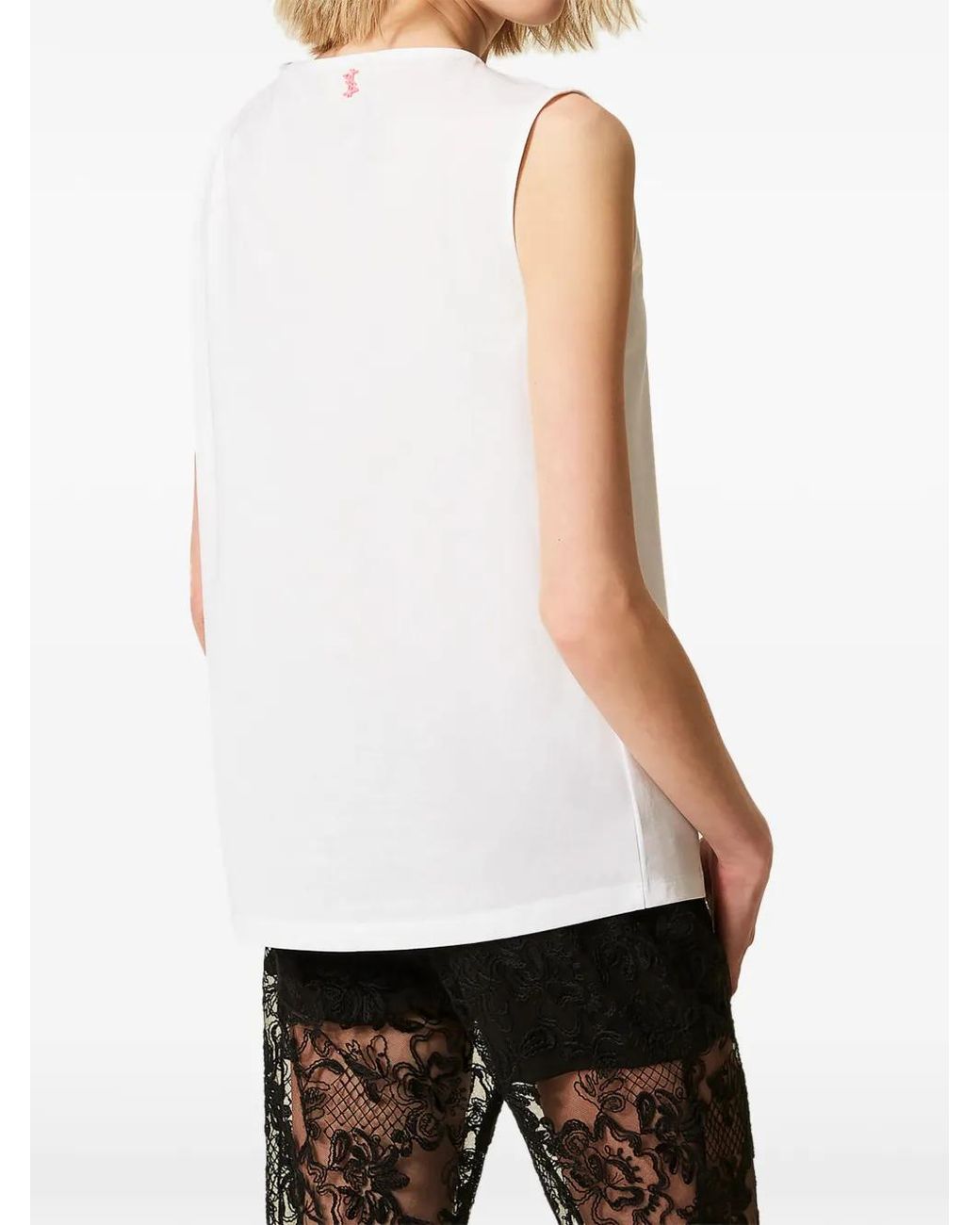 Twinset White X Myfo Top With Rose Embroidery
