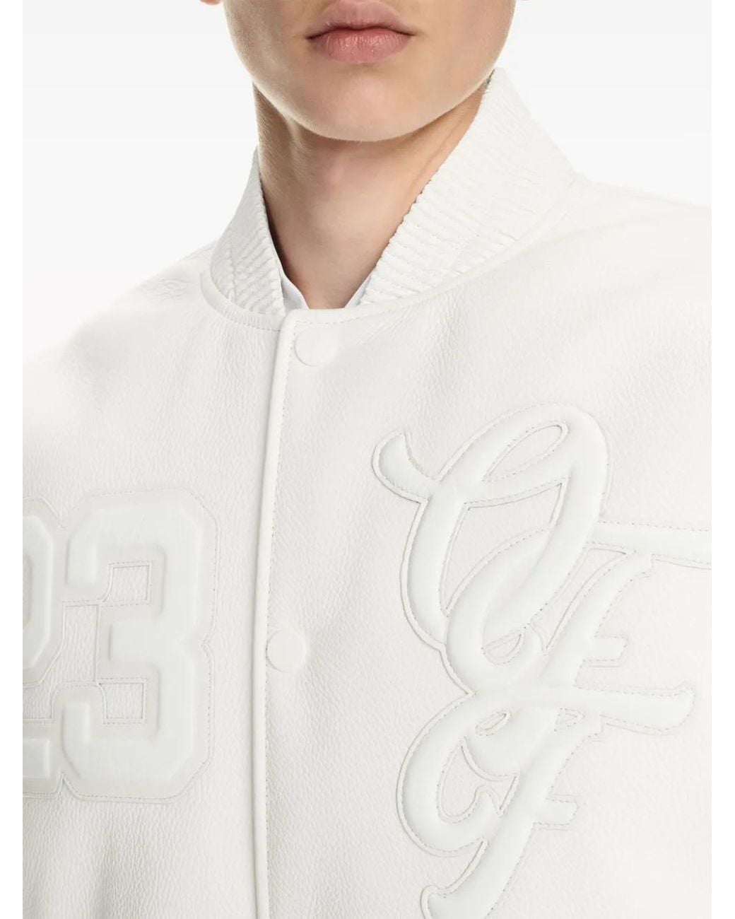 Off-White c/o Virgil Abloh White Natlover Oversized Logo-appliquéd Full-grain Leather Varsity Jacket for men