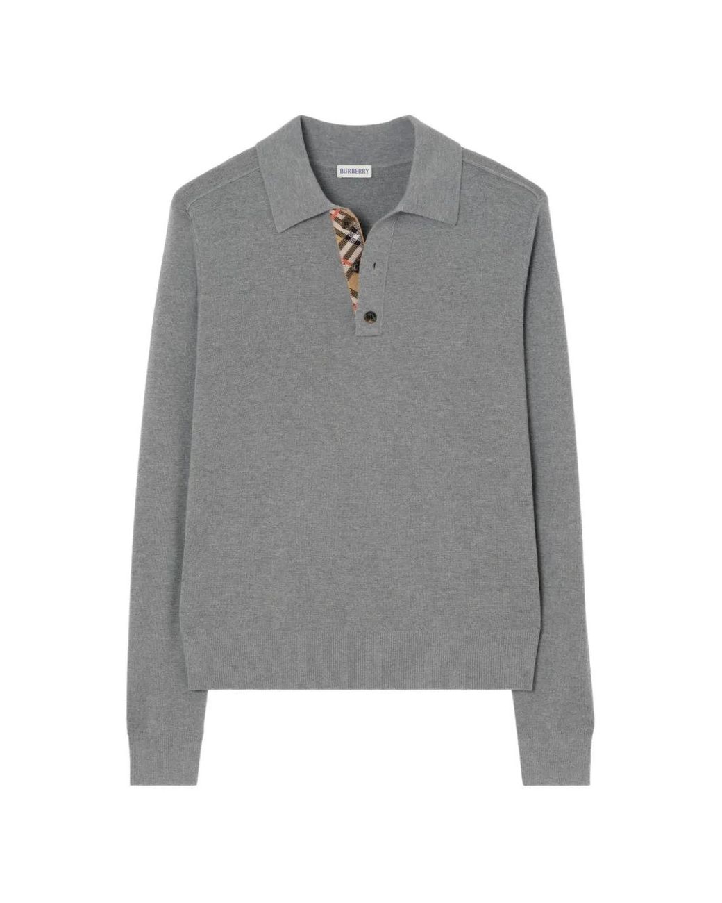 Burberry Gray Long-Sleeve Wool Polo Shirt for men