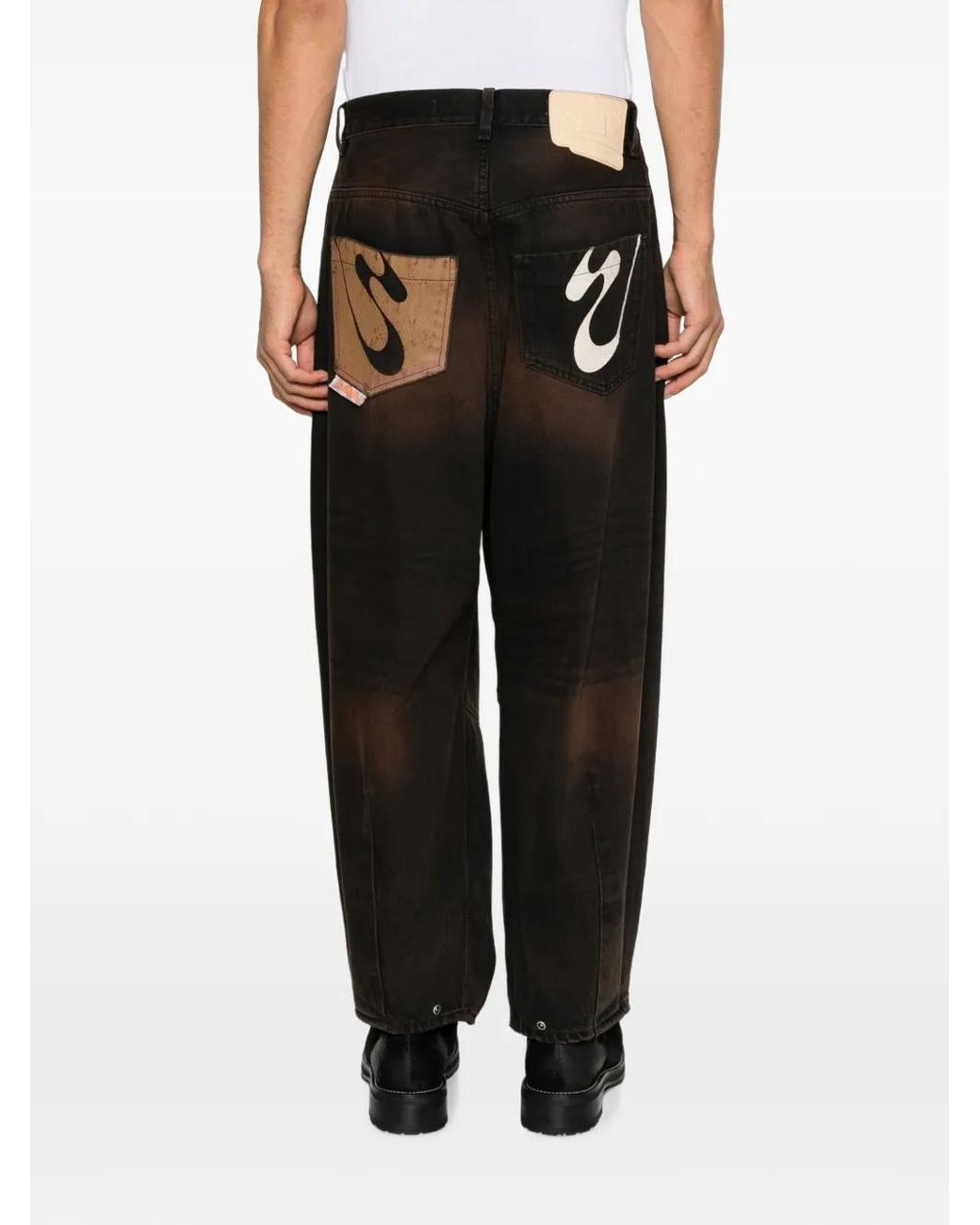 PDF Black Faded Graphic-Print Jeans for men