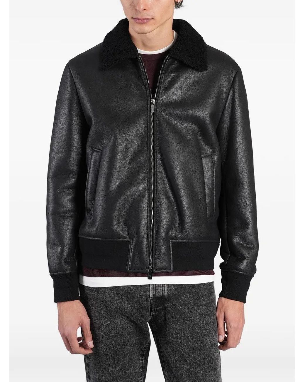 Salvatore Santoro Black Zip-Up Collared Jacket for men