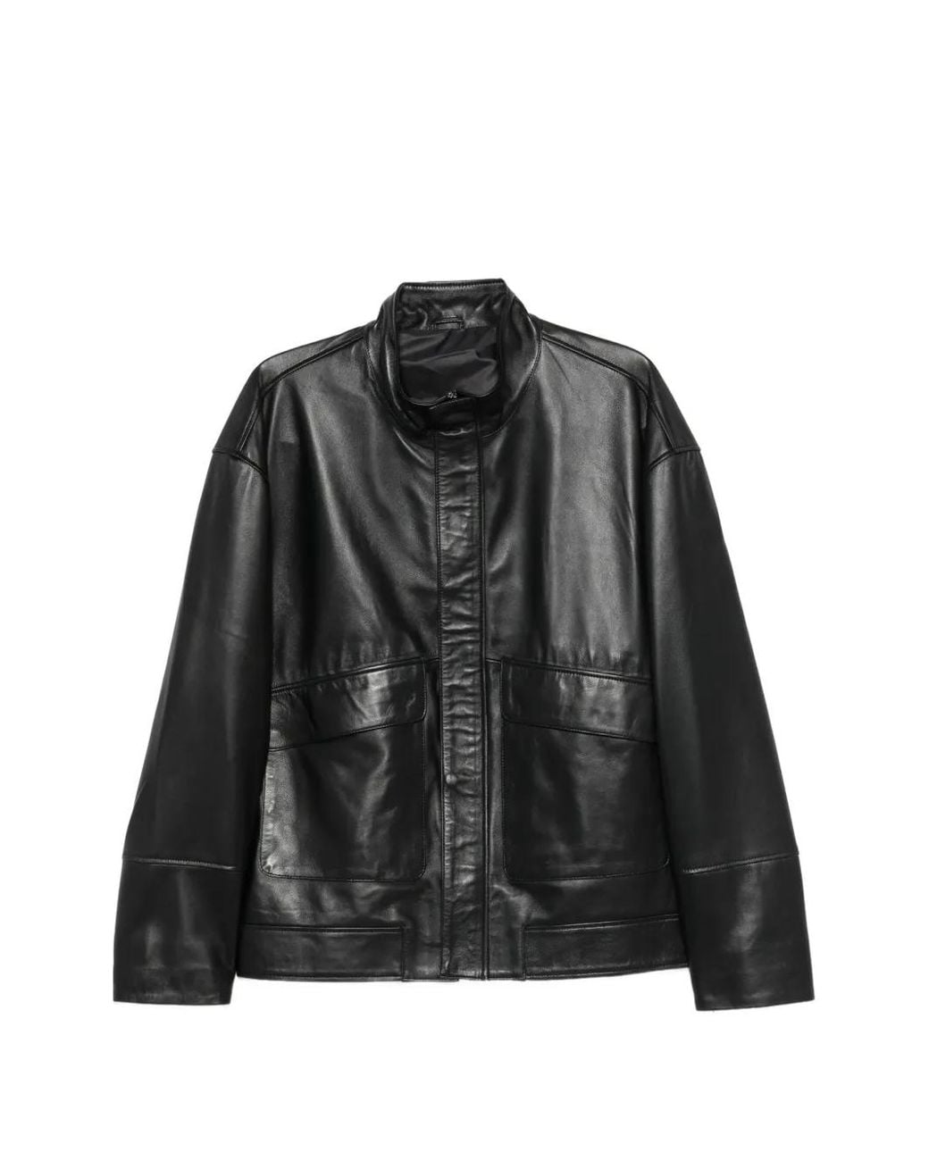 SERGIO MORETTI FIRENZE Black High-Neck Leather Jacket for men