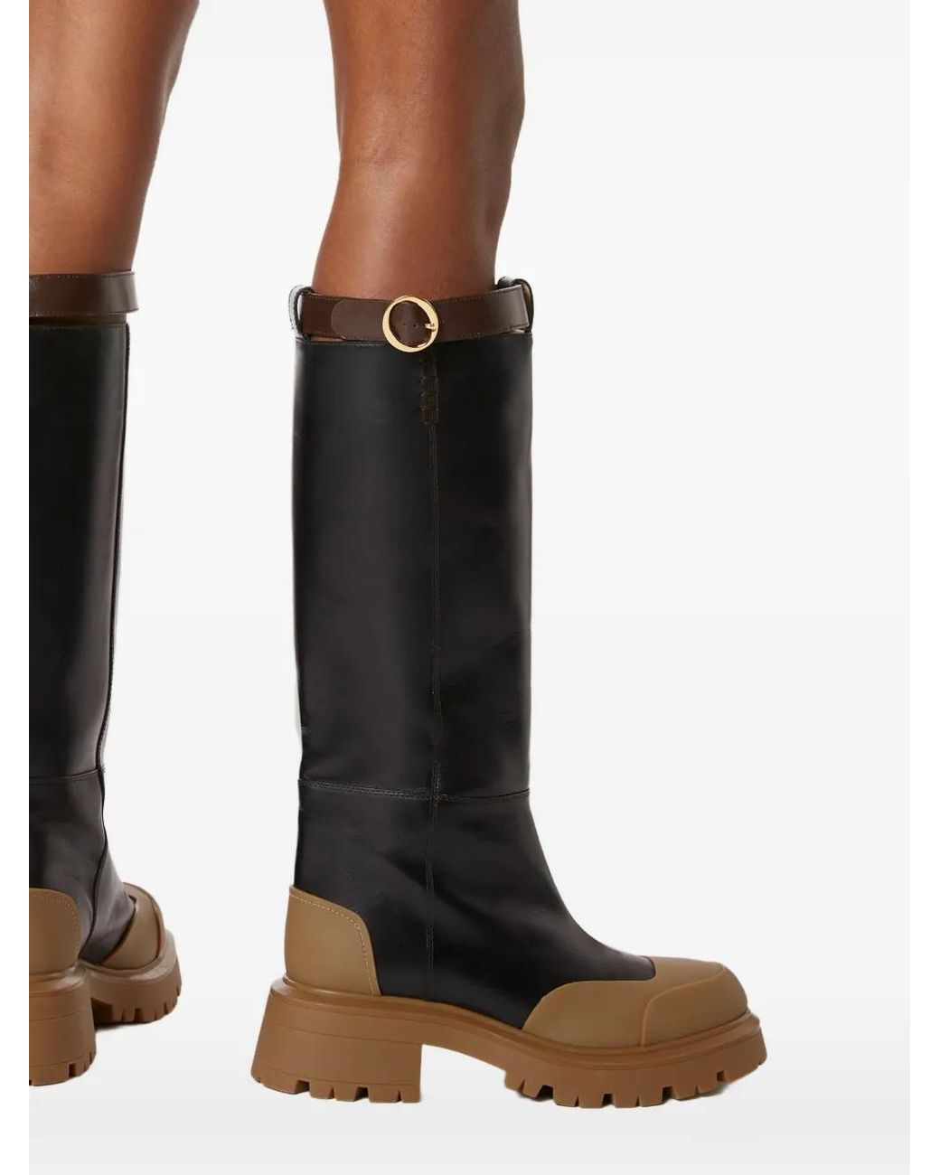 Odissi Black Emilie Buckled Leather Knee-High Boots
