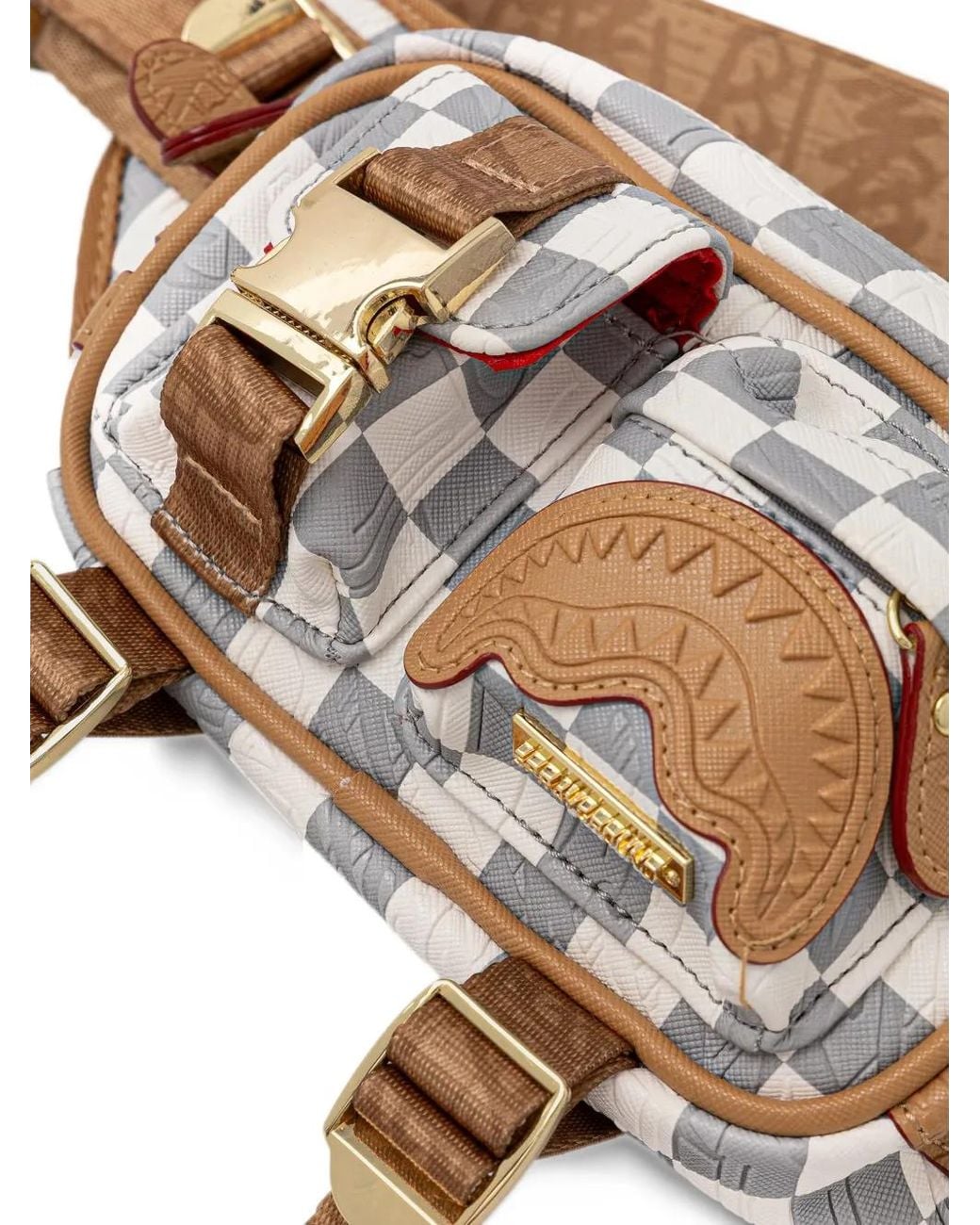 Sprayground White Shark Mouth Check Belt Bag