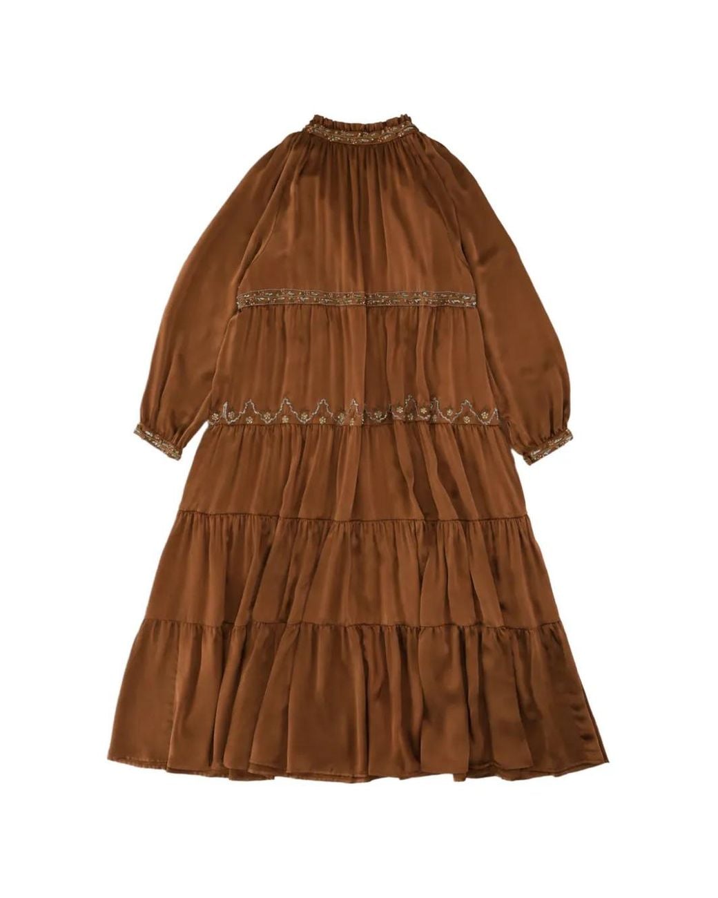 Fortela Brown Arsia Embroidered-Silk Maxi Dress