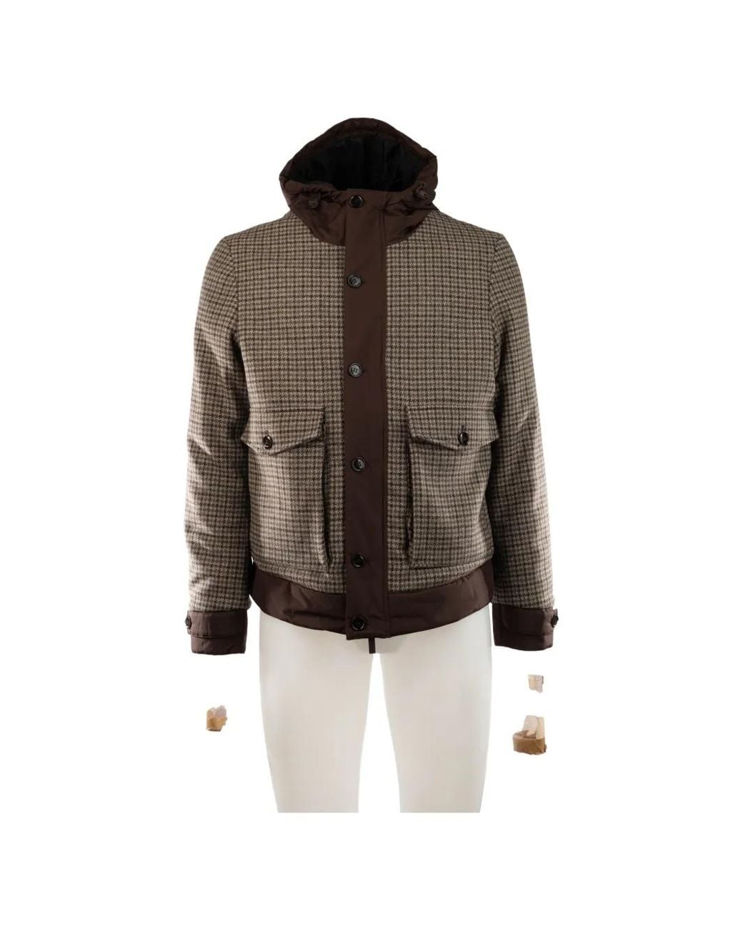 Heskimo Brown Houndstooth Hooded Jacket for men