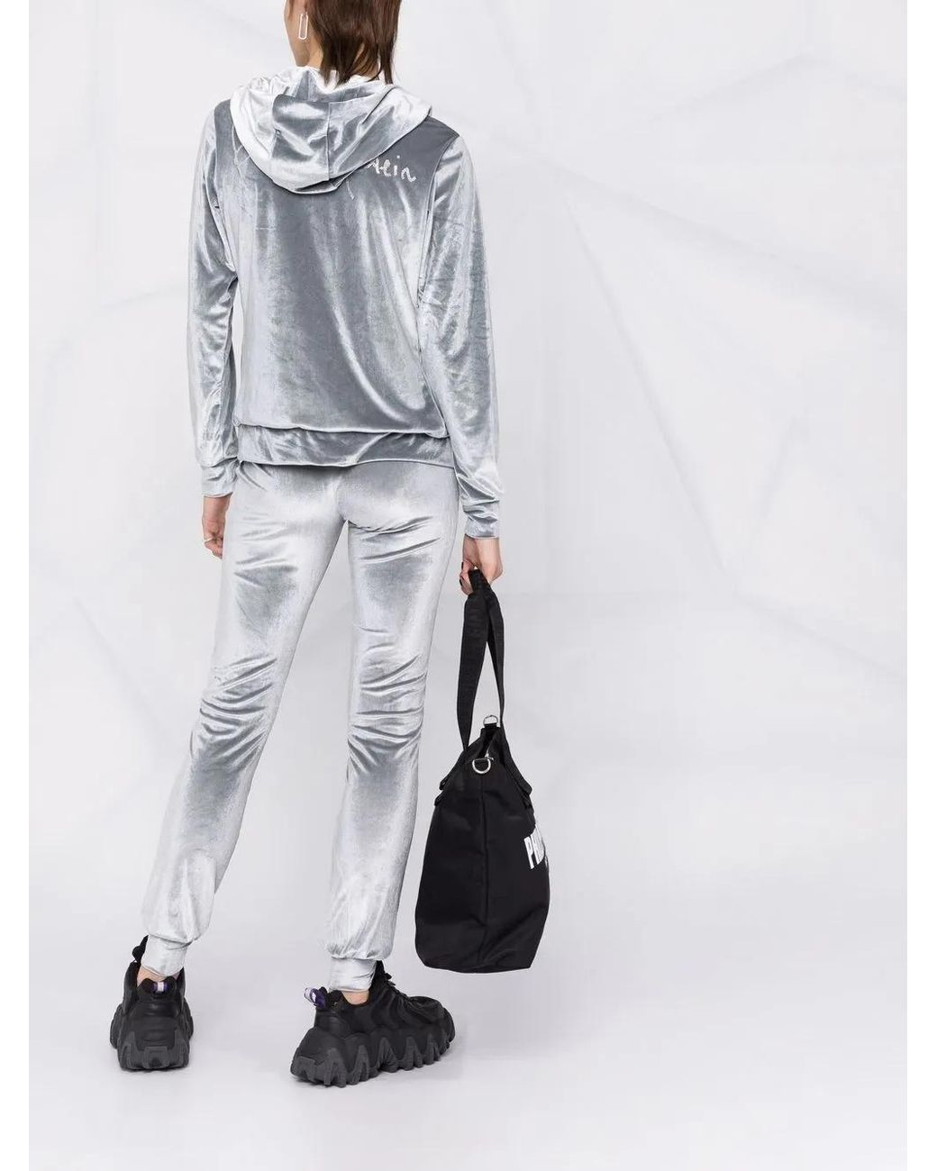 Philipp Plein Gray Logo-Embellished Velvet Tracksuit