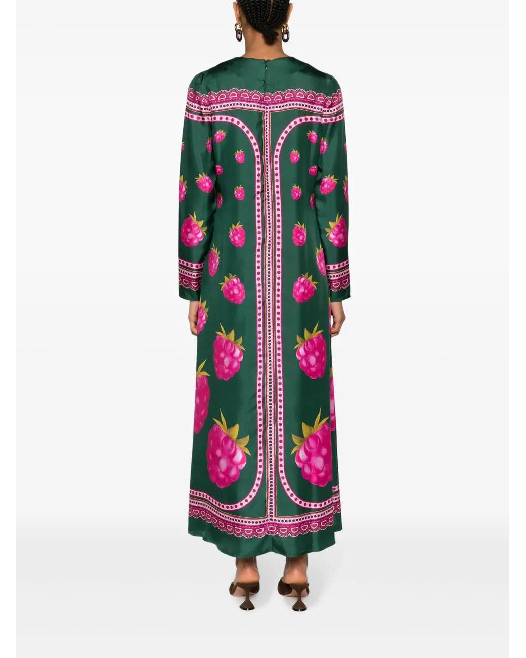 LaDoubleJ Green Graphic-Print Silk Maxi Dress