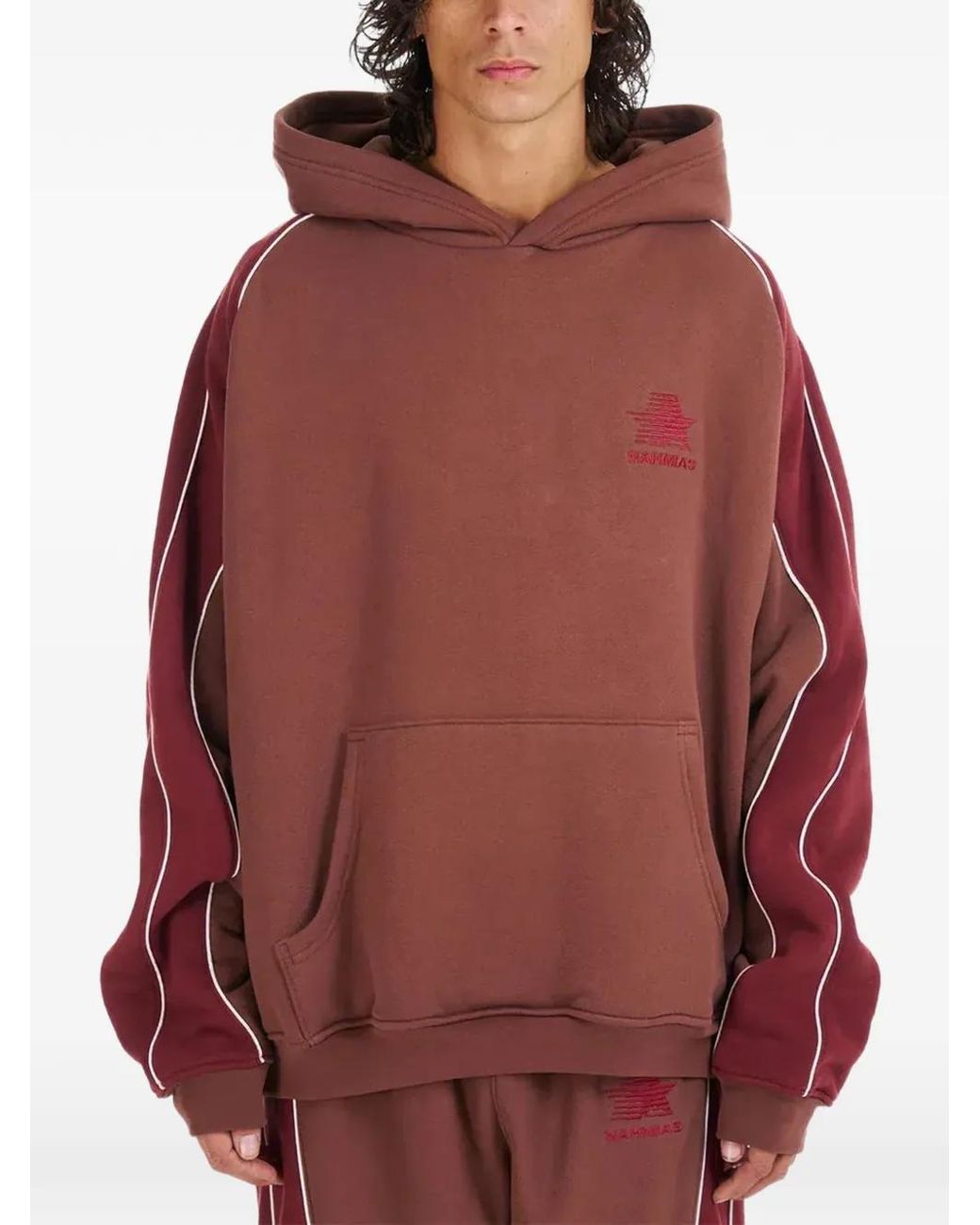 NAHMIAS Red Ollie Colourblock Logo-Embroidery Hoodie for men