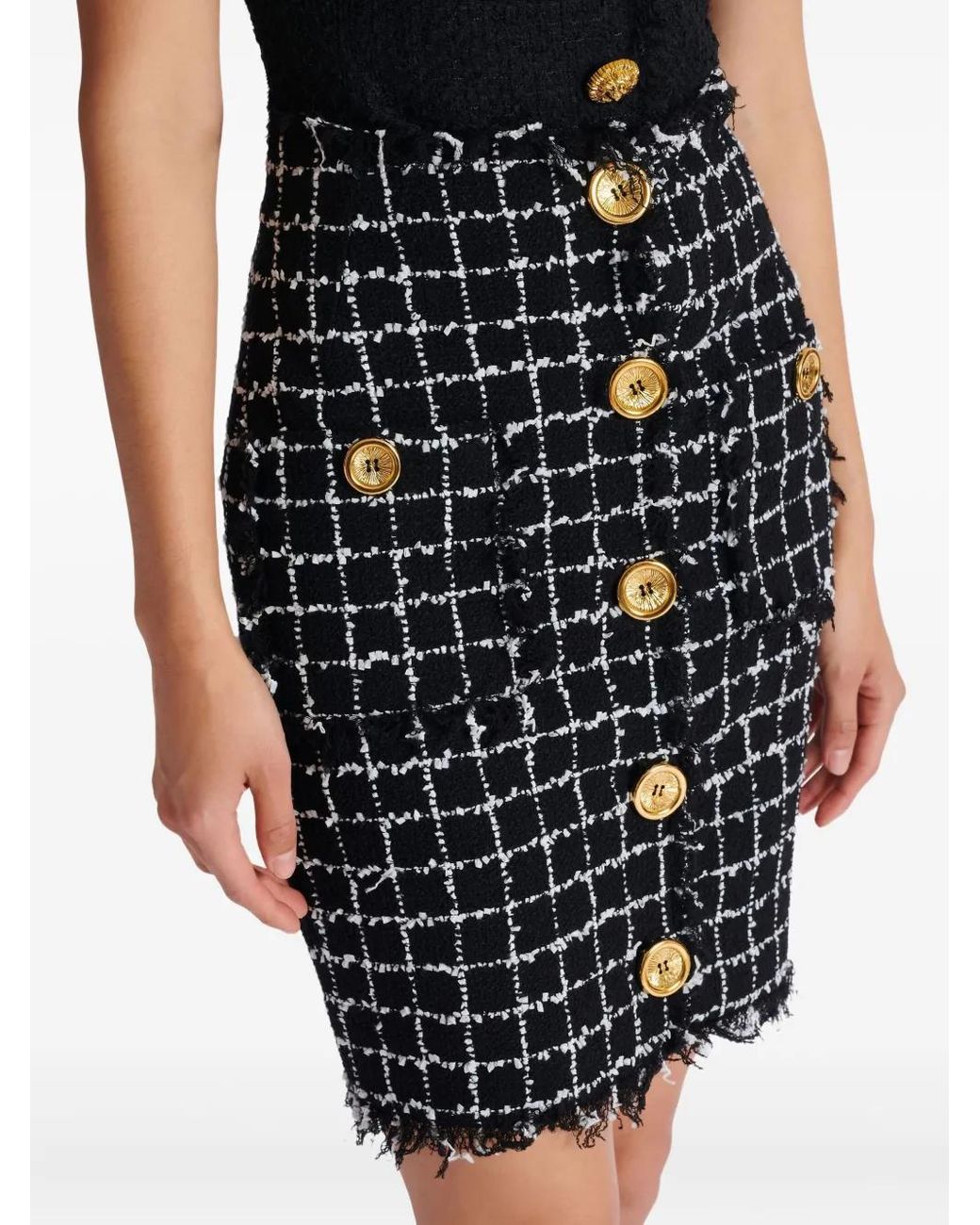 Balmain Tweed Kokerrok Met Knopen in het Black
