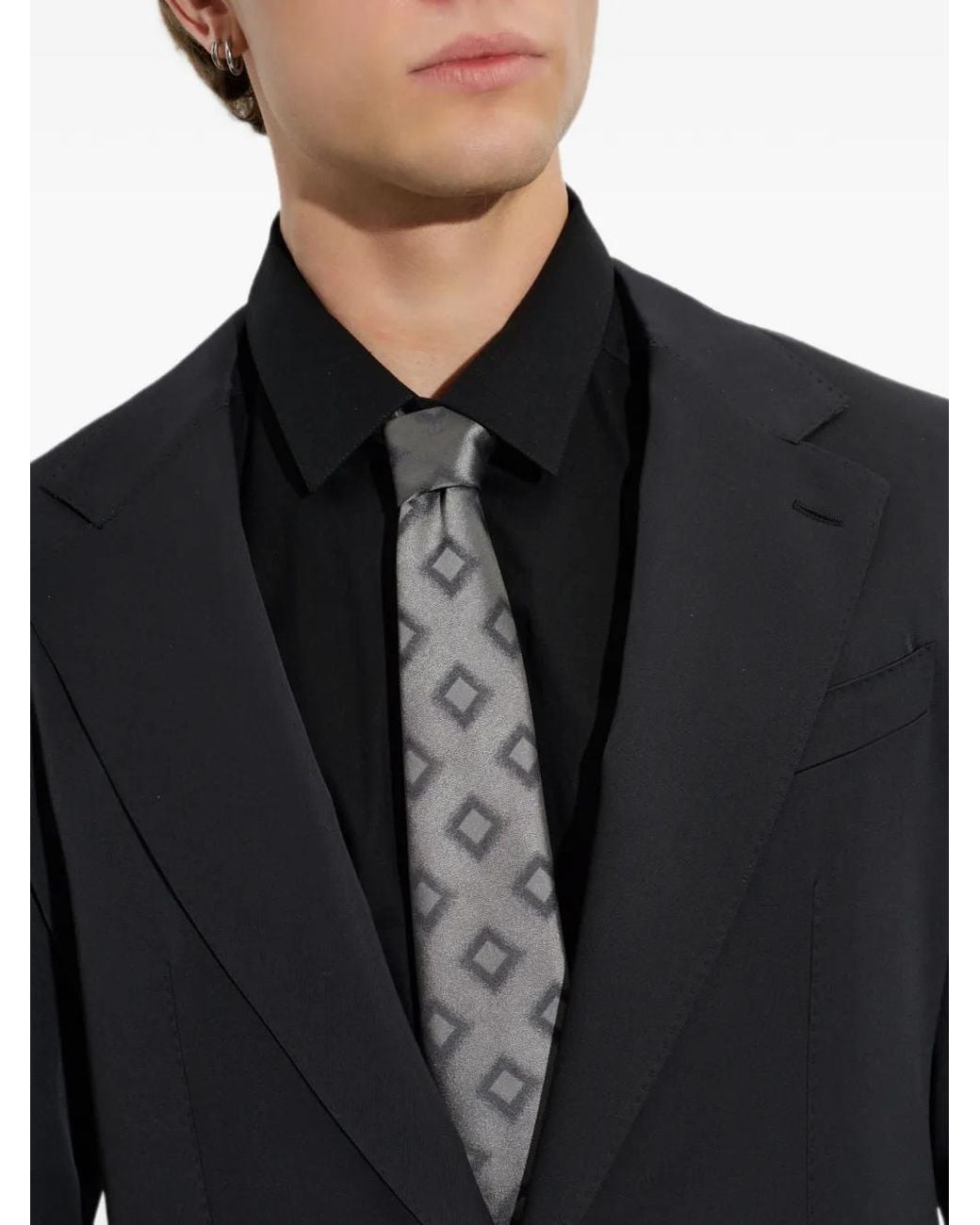Giorgio Armani Gray Geometric-Pattern Silk Tie for men