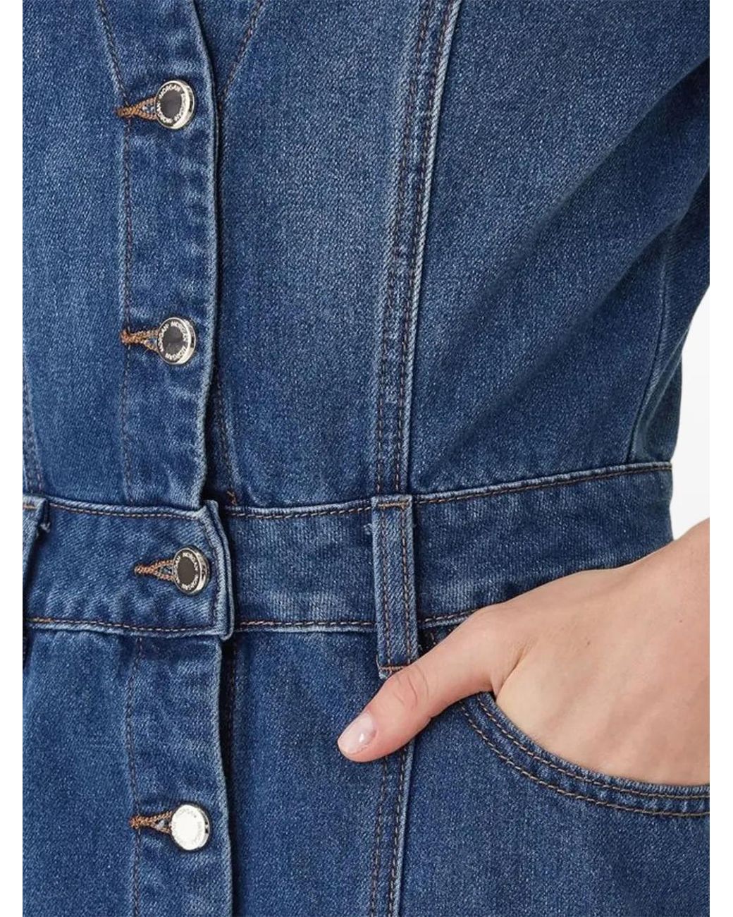 Morgan Blue Button-Fastening Short-Sleeve Mini Dress