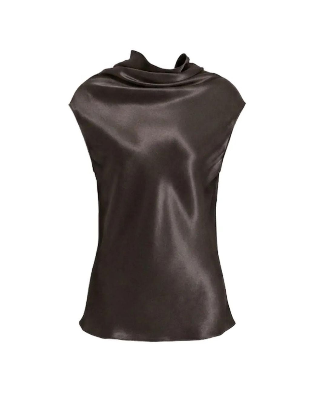 Alberta Ferretti Black Satin-Finish Cowl-Neck Top