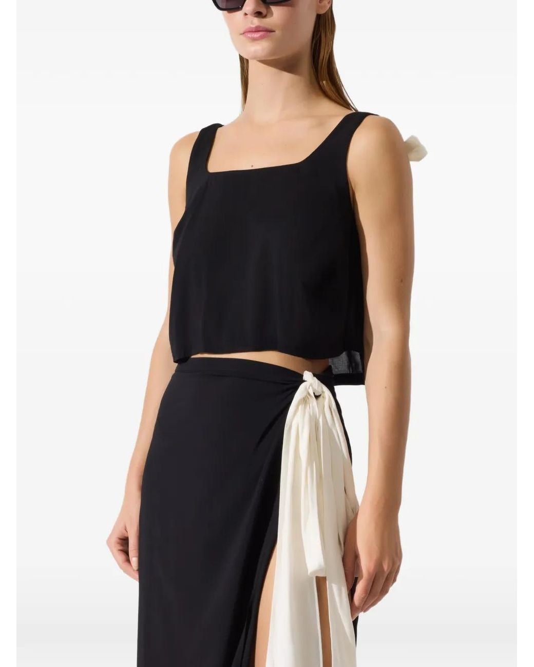 Karl Lagerfeld Black Cropped Top With Square Neckline